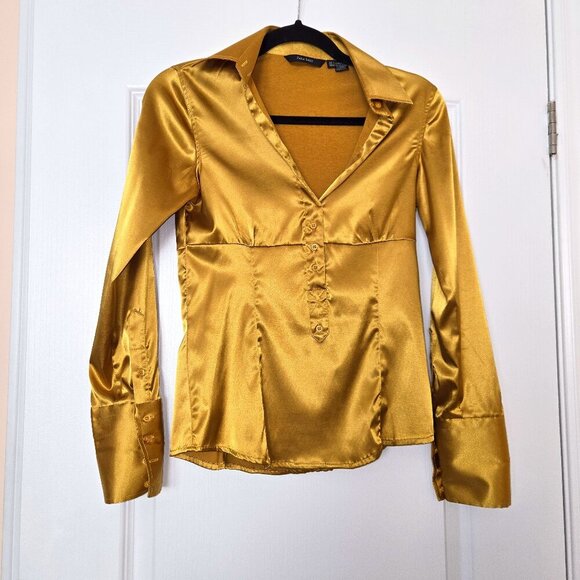 Y2K Zara gold satin blouse size S, made in Spain - Picture 1 of 9